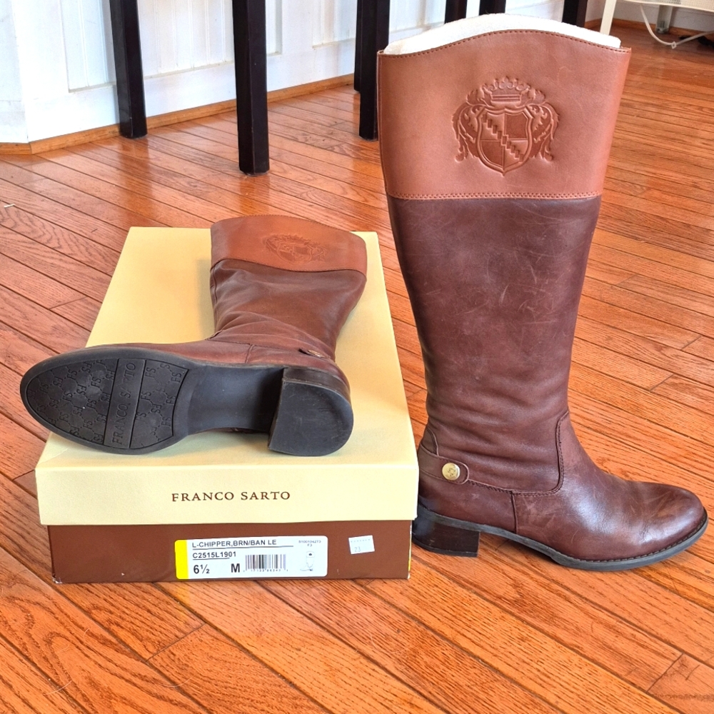 Franco Sarto Brown leather side zip riding boots
